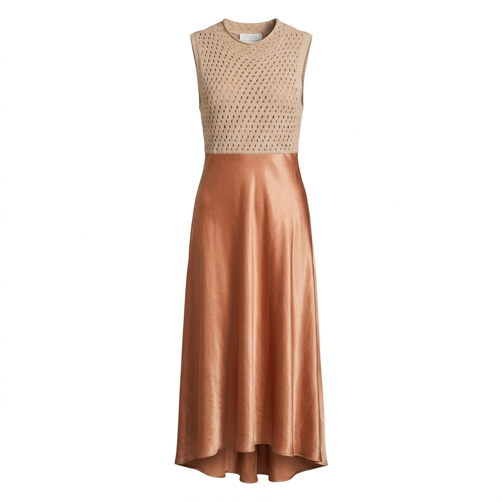 Mare Mare x Anthropologie tan open knit maxi dress with sleeveless silhouette, r